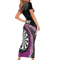 Personalised New Zealand Darts Family Matching Short Sleeve Bodycon Dress and Hawaiian Shirt Koru Tribal Tattoo and Silver Fern Maori Pattern Pink Color LT03 - Polynesian Pride