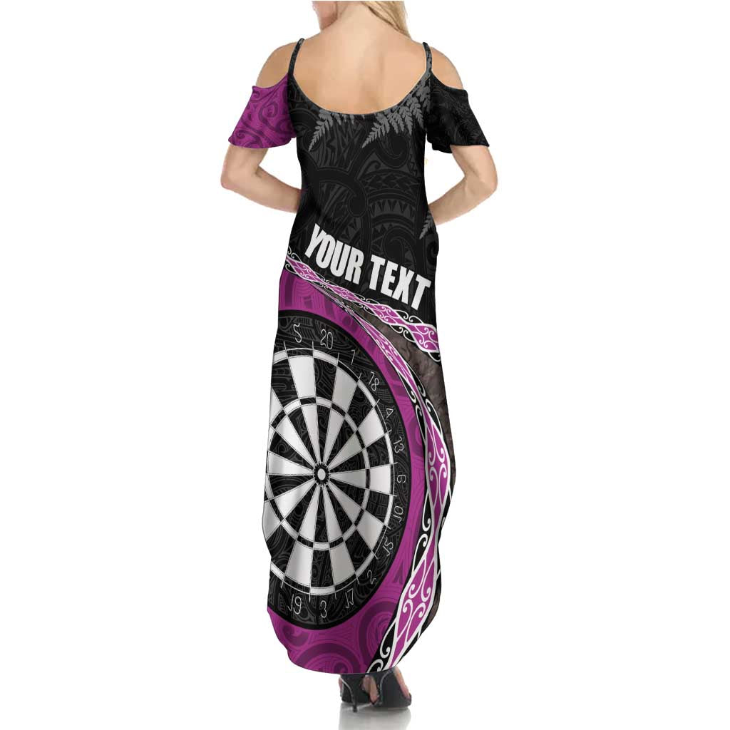 Personalised New Zealand Darts Family Matching Summer Maxi Dress and Hawaiian Shirt Koru Tribal Tattoo and Silver Fern Maori Pattern Pink Color LT03 - Polynesian Pride