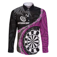 Personalised New Zealand Darts Family Matching Tank Maxi Dress and Hawaiian Shirt Koru Tribal Tattoo and Silver Fern Maori Pattern Pink Color LT03 Dad's Shirt - Long Sleeve Pink - Polynesian Pride