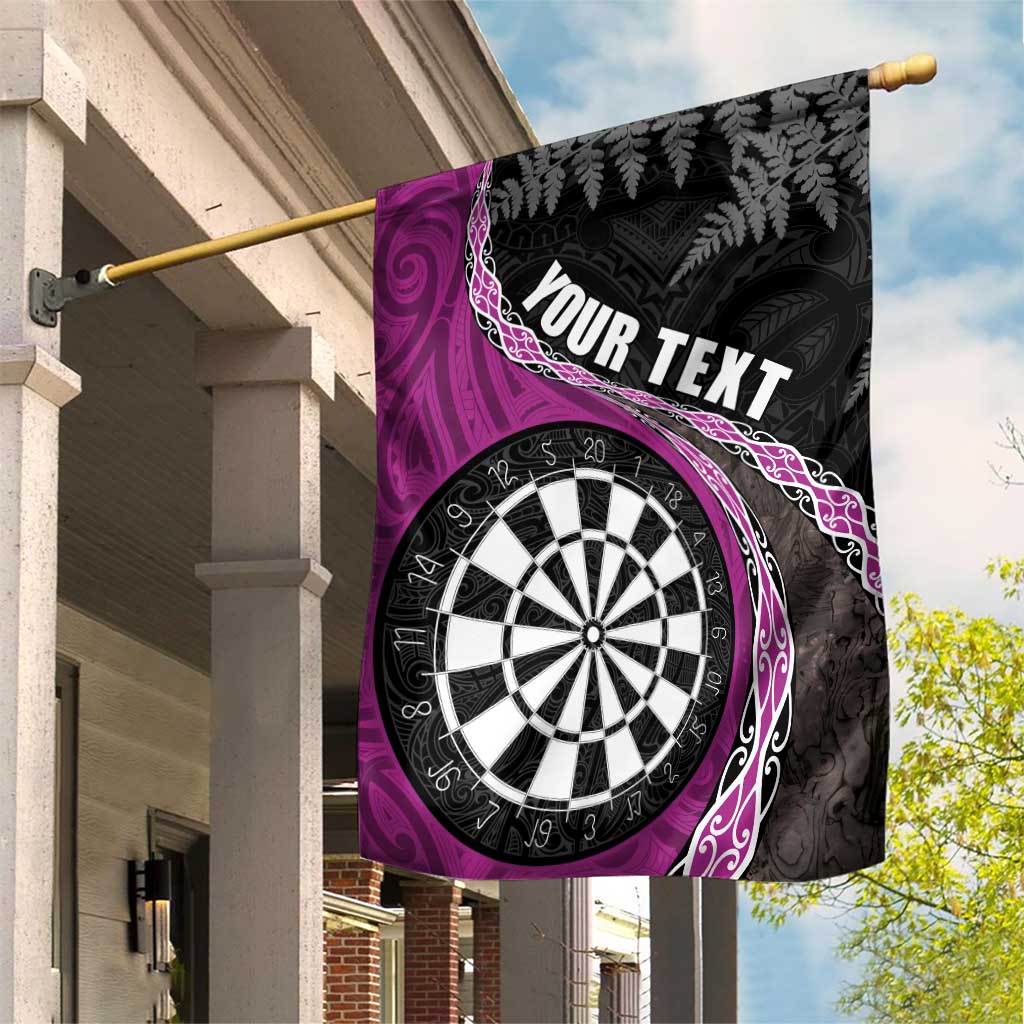 Personalised New Zealand Darts Garden Flag Koru Tribal Tattoo and Silver Fern Maori Pattern Pink Color