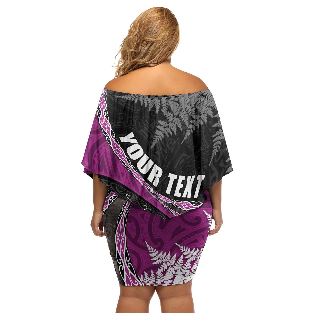 Personalised New Zealand Darts Off Shoulder Short Dress Koru Tribal Tattoo and Silver Fern Maori Pattern Pink Color