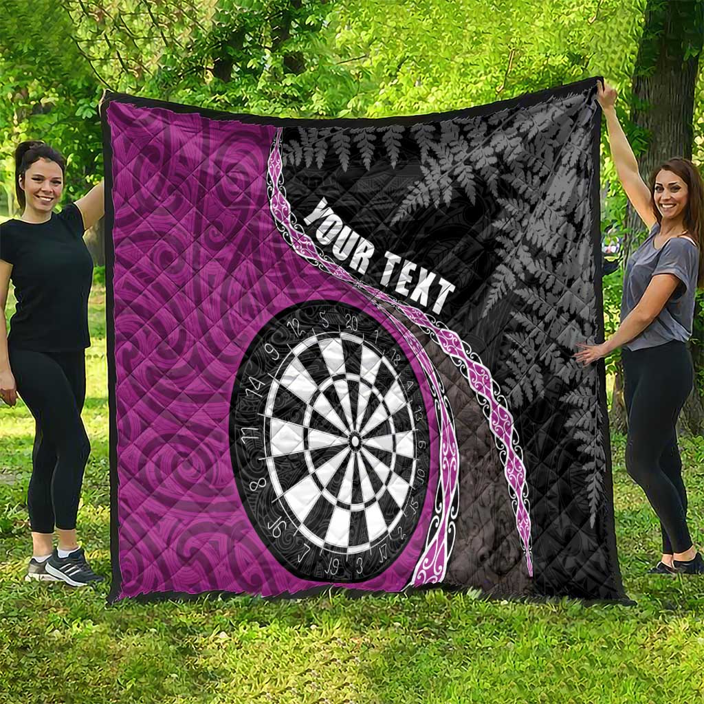 Personalised New Zealand Darts Quilt Koru Tribal Tattoo and Silver Fern Maori Pattern Pink Color LT03 - Polynesian Pride