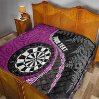 Personalised New Zealand Darts Quilt Koru Tribal Tattoo and Silver Fern Maori Pattern Pink Color LT03 - Polynesian Pride
