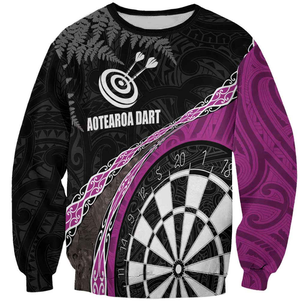 Personalised New Zealand Darts Sweatshirt Koru Tribal Tattoo and Silver Fern Maori Pattern Pink Color LT03 Unisex Pink - Polynesian Pride