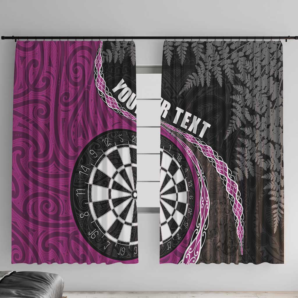 Personalised New Zealand Darts Window Curtain Koru Tribal Tattoo and Silver Fern Maori Pattern Pink Color