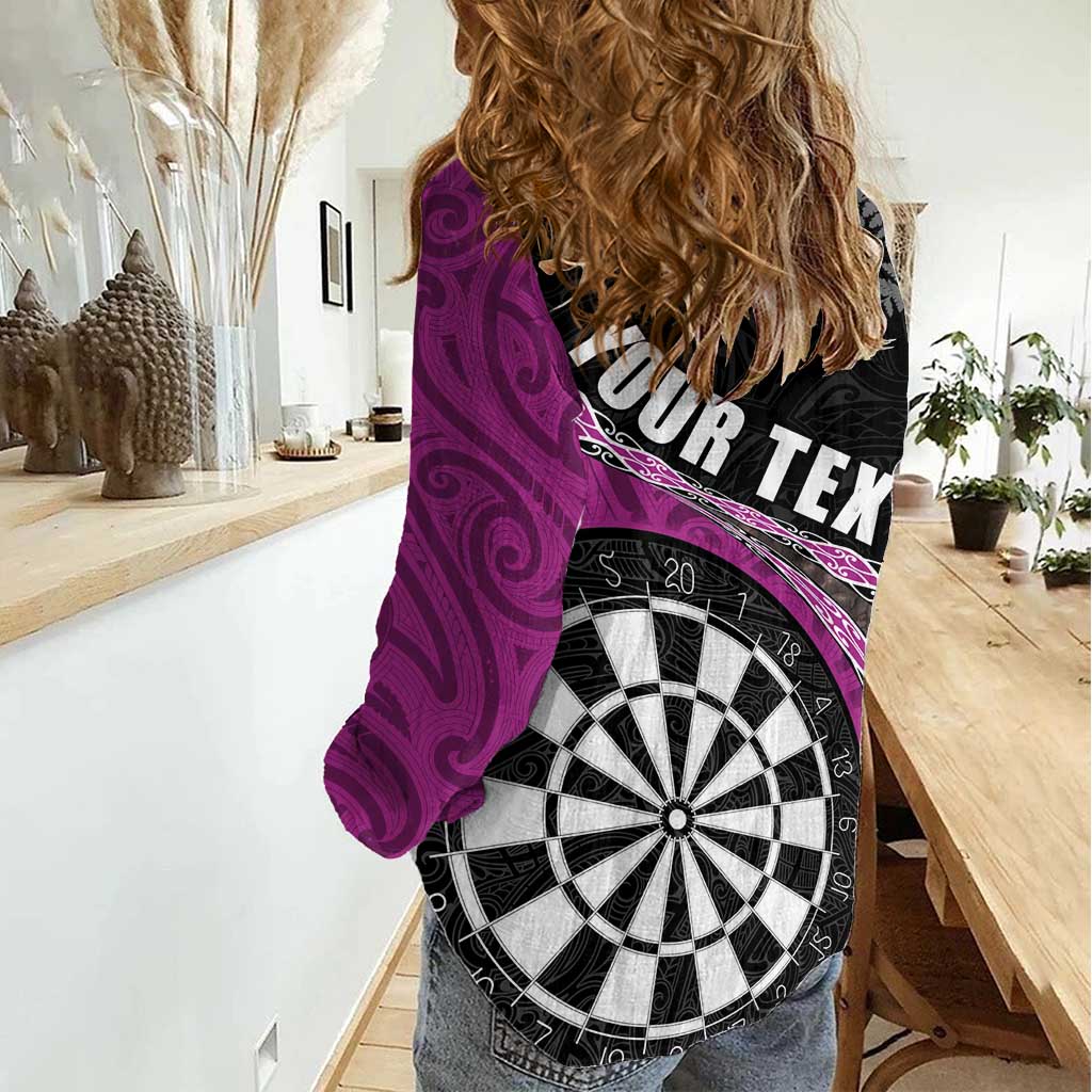 Personalised New Zealand Darts Women Casual Shirt Koru Tribal Tattoo and Silver Fern Maori Pattern Pink Color LT03 - Polynesian Pride