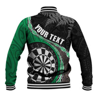 Personalised New Zealand Darts Baseball Jacket Koru Tribal Tattoo and Silver Fern Maori Pattern Green Color LT03 - Polynesian Pride