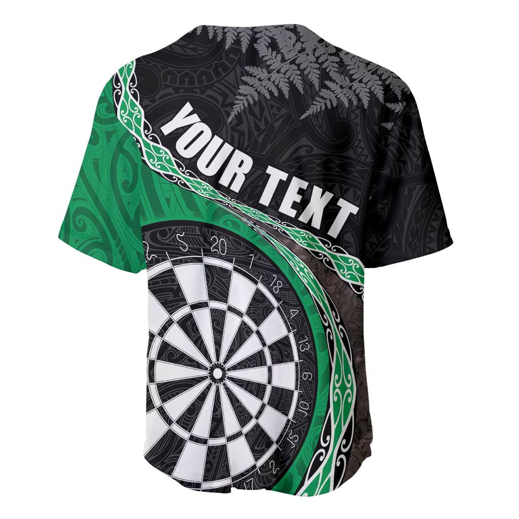 Personalised New Zealand Darts Baseball Jersey Koru Tribal Tattoo and Silver Fern Maori Pattern Green Color LT03 - Polynesian Pride
