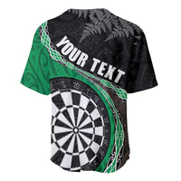 Personalised New Zealand Darts Baseball Jersey Koru Tribal Tattoo and Silver Fern Maori Pattern Green Color LT03 - Polynesian Pride