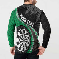 Personalised New Zealand Darts Button Sweatshirt Koru Tribal Tattoo and Silver Fern Maori Pattern Green Color LT03 - Polynesian Pride