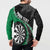 Personalised New Zealand Darts Button Sweatshirt Koru Tribal Tattoo and Silver Fern Maori Pattern Green Color