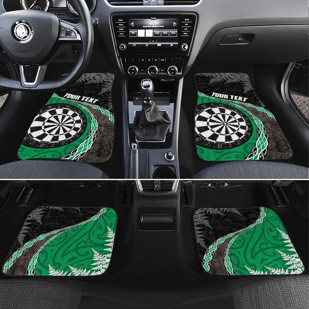 Personalised New Zealand Darts Car Mats Koru Tribal Tattoo and Silver Fern Maori Pattern Green Color