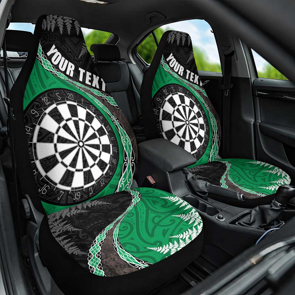 Personalised New Zealand Darts Car Seat Cover Koru Tribal Tattoo and Silver Fern Maori Pattern Green Color