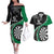 Personalised New Zealand Darts Couples Matching Off The Shoulder Long Sleeve Dress and Hawaiian Shirt Koru Tribal Tattoo and Silver Fern Maori Pattern Green Color