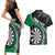 Personalised New Zealand Darts Couples Matching Short Sleeve Bodycon Dress and Hawaiian Shirt Koru Tribal Tattoo and Silver Fern Maori Pattern Green Color