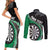 Personalised New Zealand Darts Couples Matching Short Sleeve Bodycon Dress and Long Sleeve Button Shirt Koru Tribal Tattoo and Silver Fern Maori Pattern Green Color