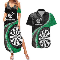 Personalised New Zealand Darts Couples Matching Summer Maxi Dress and Hawaiian Shirt Koru Tribal Tattoo and Silver Fern Maori Pattern Green Color LT03 Green - Polynesian Pride