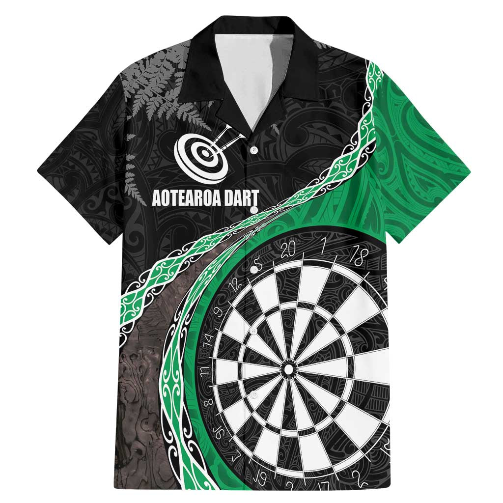 Personalised New Zealand Darts Family Matching Mermaid Dress and Hawaiian Shirt Koru Tribal Tattoo and Silver Fern Maori Pattern Green Color LT03 Dad's Shirt - Short Sleeve Green - Polynesian Pride