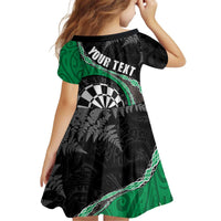 Personalised New Zealand Darts Family Matching Off Shoulder Short Dress and Hawaiian Shirt Koru Tribal Tattoo and Silver Fern Maori Pattern Green Color LT03 - Polynesian Pride