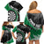 Personalised New Zealand Darts Family Matching Off Shoulder Short Dress and Hawaiian Shirt Koru Tribal Tattoo and Silver Fern Maori Pattern Green Color