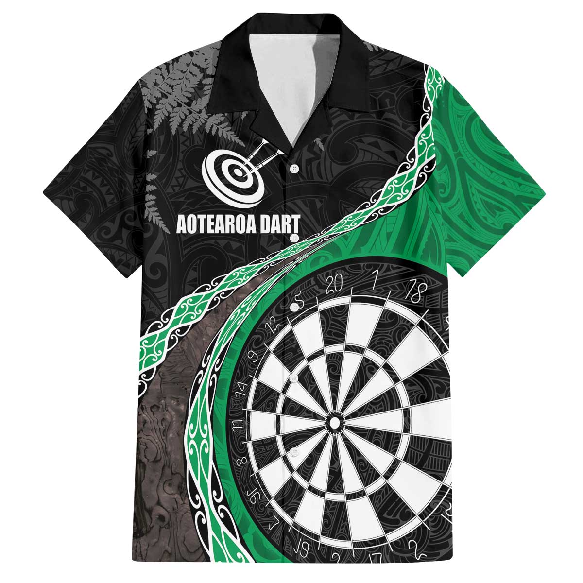 Personalised New Zealand Darts Family Matching Off Shoulder Short Dress and Hawaiian Shirt Koru Tribal Tattoo and Silver Fern Maori Pattern Green Color LT03 Dad's Shirt - Short Sleeve Green - Polynesian Pride