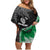 Personalised New Zealand Darts Family Matching Off Shoulder Short Dress and Hawaiian Shirt Koru Tribal Tattoo and Silver Fern Maori Pattern Green Color