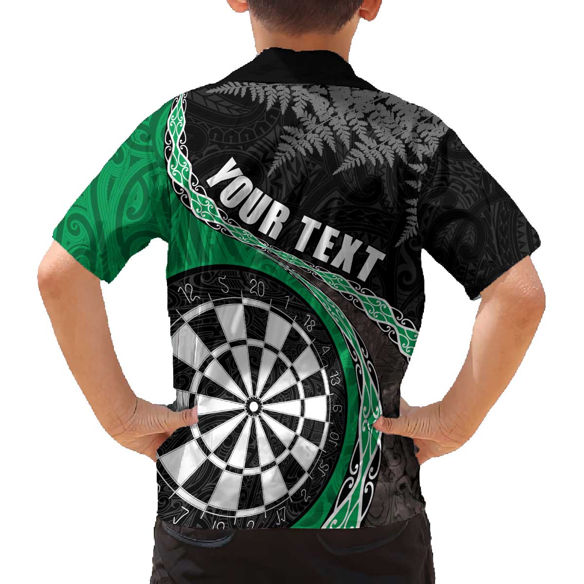 Personalised New Zealand Darts Family Matching Puletasi and Hawaiian Shirt Koru Tribal Tattoo and Silver Fern Maori Pattern Green Color LT03 - Polynesian Pride