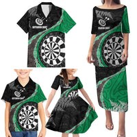 Personalised New Zealand Darts Family Matching Puletasi and Hawaiian Shirt Koru Tribal Tattoo and Silver Fern Maori Pattern Green Color LT03 - Polynesian Pride
