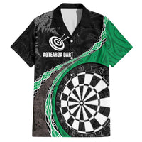 Personalised New Zealand Darts Family Matching Puletasi and Hawaiian Shirt Koru Tribal Tattoo and Silver Fern Maori Pattern Green Color LT03 Dad's Shirt - Short Sleeve Green - Polynesian Pride