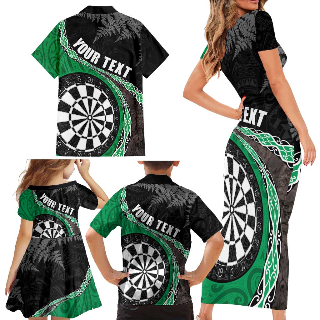 Personalised New Zealand Darts Family Matching Short Sleeve Bodycon Dress and Hawaiian Shirt Koru Tribal Tattoo and Silver Fern Maori Pattern Green Color LT03 - Polynesian Pride