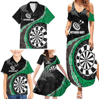 Personalised New Zealand Darts Family Matching Summer Maxi Dress and Hawaiian Shirt Koru Tribal Tattoo and Silver Fern Maori Pattern Green Color LT03 - Polynesian Pride