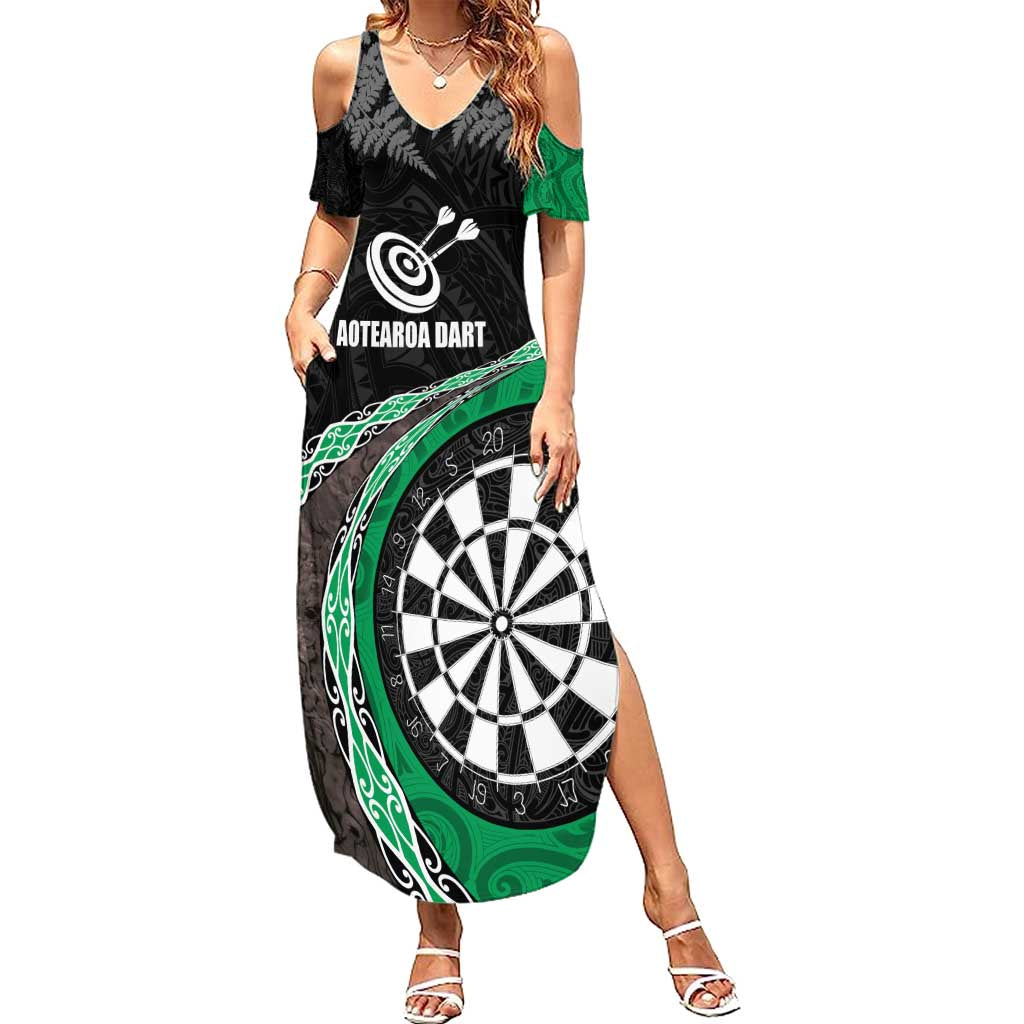 Personalised New Zealand Darts Family Matching Summer Maxi Dress and Hawaiian Shirt Koru Tribal Tattoo and Silver Fern Maori Pattern Green Color LT03 Mom's Dress Green - Polynesian Pride