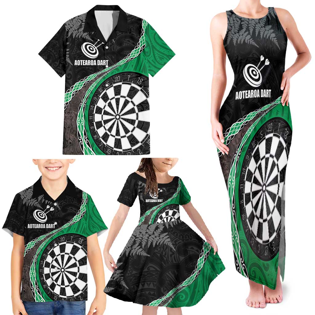 Personalised New Zealand Darts Family Matching Tank Maxi Dress and Hawaiian Shirt Koru Tribal Tattoo and Silver Fern Maori Pattern Green Color LT03 - Polynesian Pride