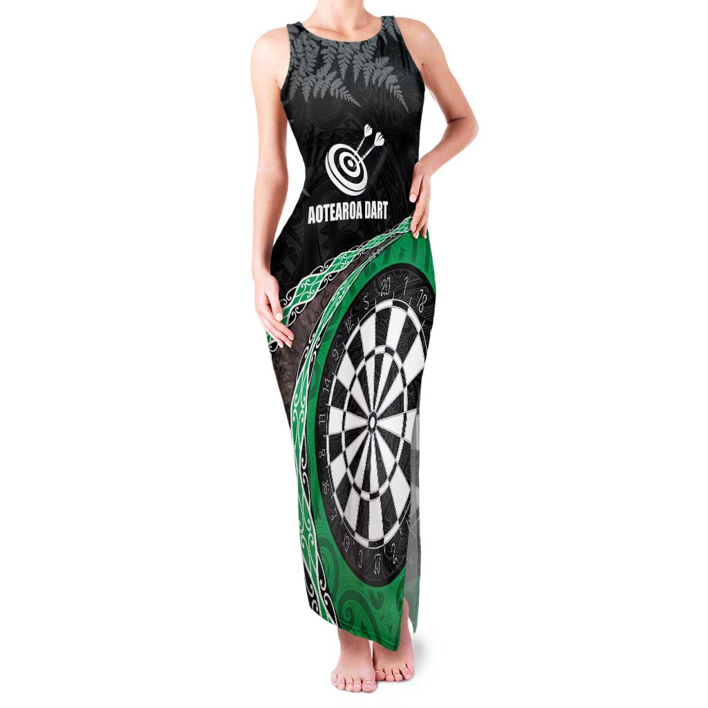 Personalised New Zealand Darts Family Matching Tank Maxi Dress and Hawaiian Shirt Koru Tribal Tattoo and Silver Fern Maori Pattern Green Color LT03 Mom's Dress Green - Polynesian Pride