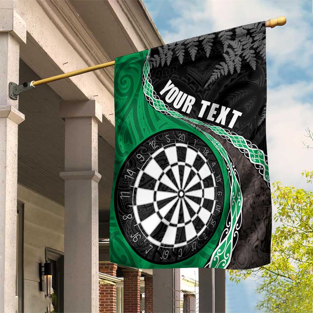 Personalised New Zealand Darts Garden Flag Koru Tribal Tattoo and Silver Fern Maori Pattern Green Color