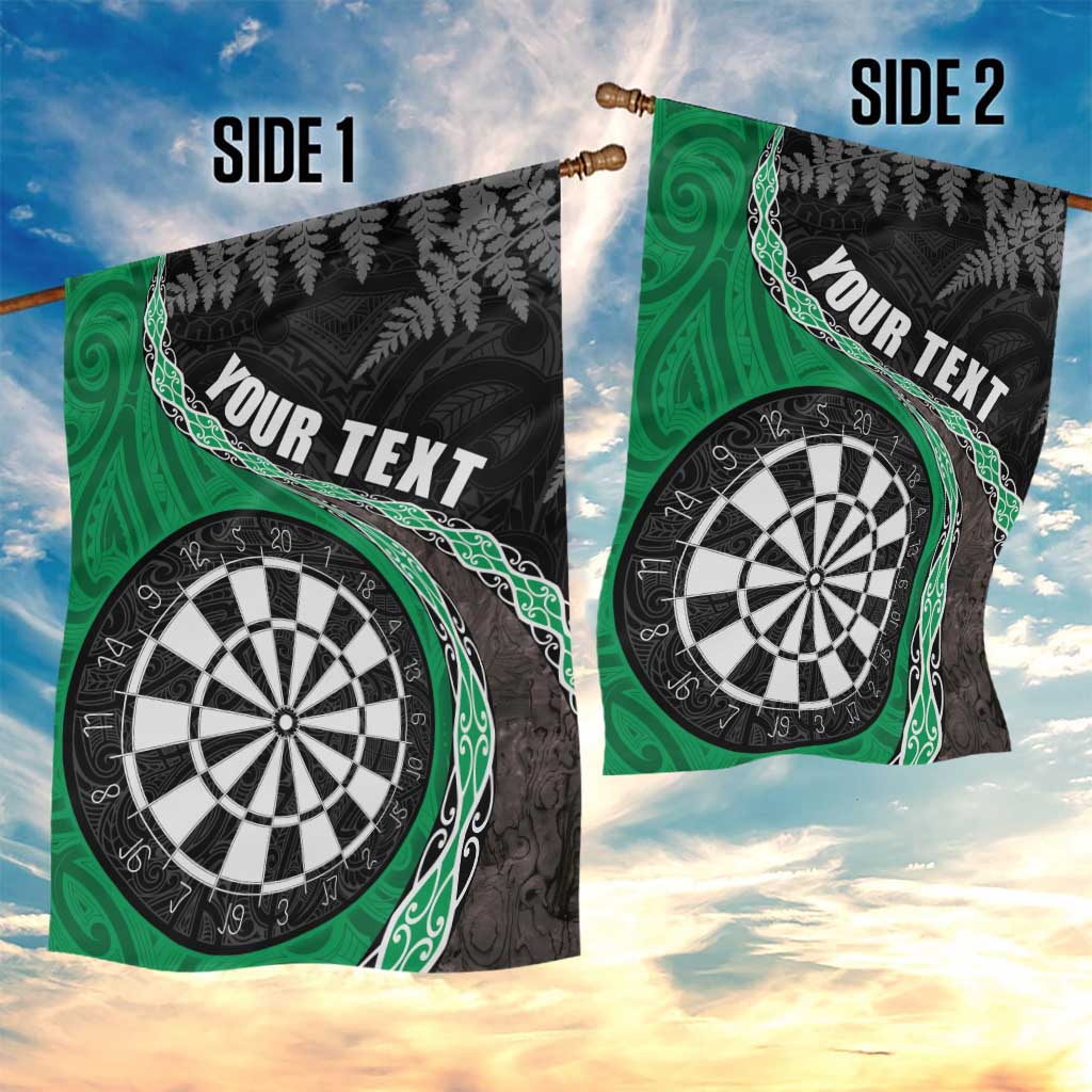 Personalised New Zealand Darts Garden Flag Koru Tribal Tattoo and Silver Fern Maori Pattern Green Color