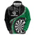 Personalised New Zealand Darts Hoodie Koru Tribal Tattoo and Silver Fern Maori Pattern Green Color