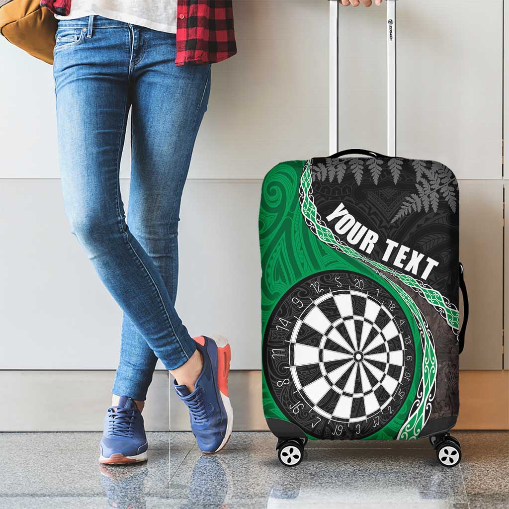 Personalised New Zealand Darts Luggage Cover Koru Tribal Tattoo and Silver Fern Maori Pattern Green Color