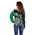 Personalised New Zealand Darts Off Shoulder Sweater Koru Tribal Tattoo and Silver Fern Maori Pattern Green Color