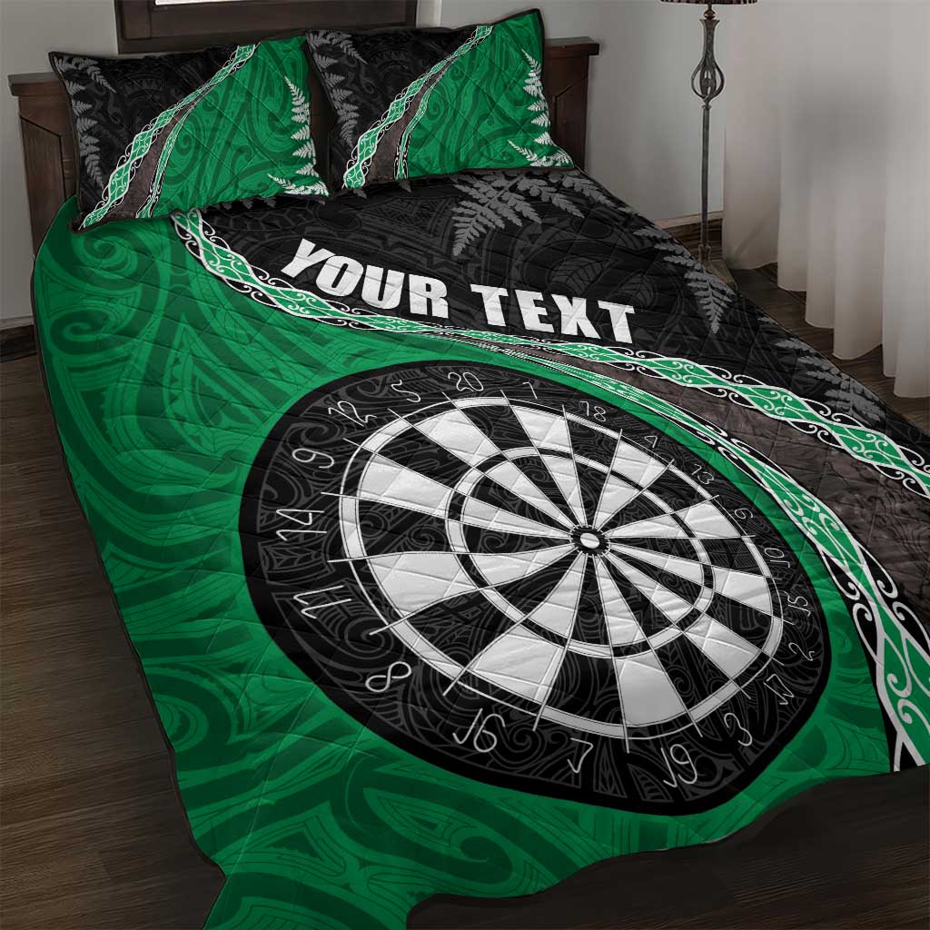 Personalised New Zealand Darts Quilt Bed Set Koru Tribal Tattoo and Silver Fern Maori Pattern Green Color