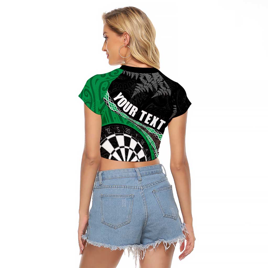 Personalised New Zealand Darts Raglan Cropped T Shirt Koru Tribal Tattoo and Silver Fern Maori Pattern Green Color LT03 - Polynesian Pride