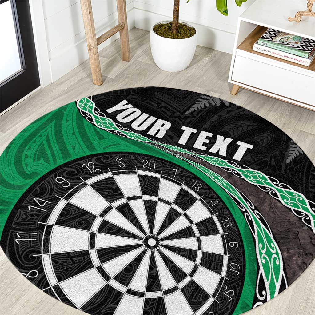 Personalised New Zealand Darts Round Carpet Koru Tribal Tattoo and Silver Fern Maori Pattern Green Color