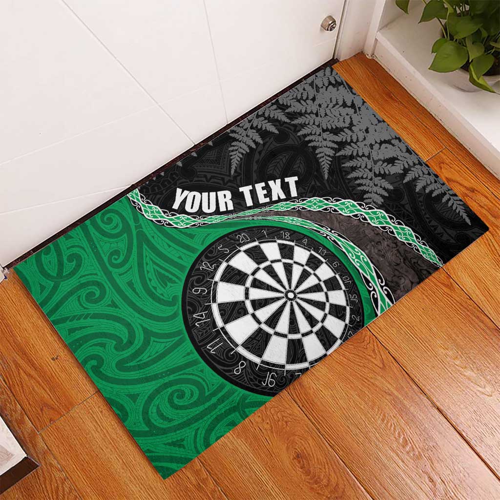 Personalised New Zealand Darts Rubber Doormat Koru Tribal Tattoo and Silver Fern Maori Pattern Green Color LT03 - Polynesian Pride