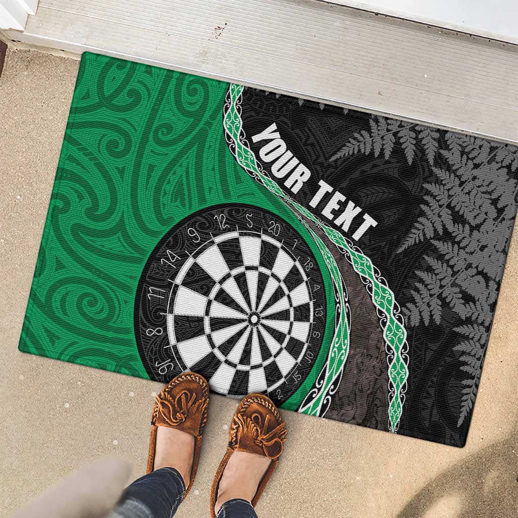 Personalised New Zealand Darts Rubber Doormat Koru Tribal Tattoo and Silver Fern Maori Pattern Green Color LT03 - Polynesian Pride