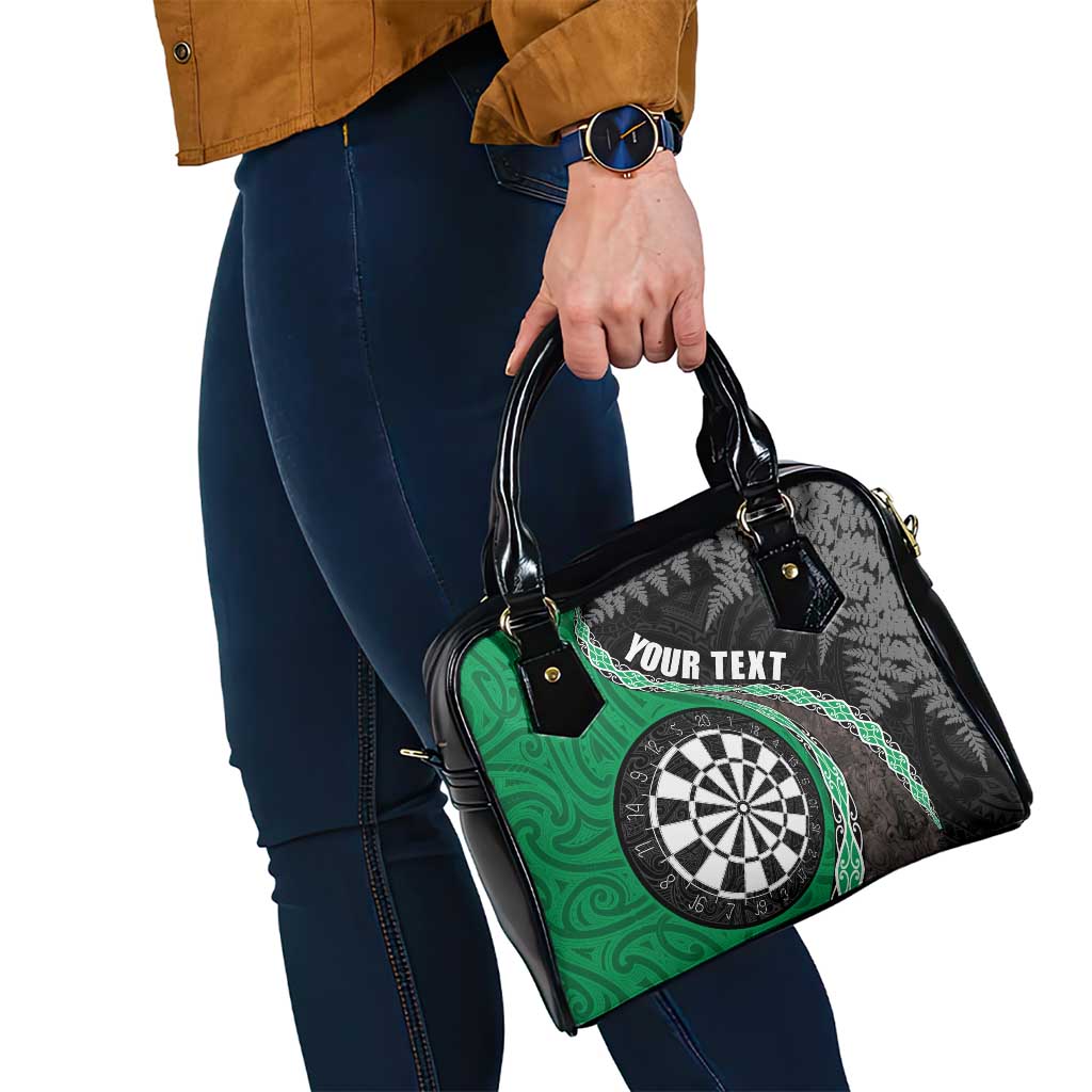 Personalised New Zealand Darts Shoulder Handbag Koru Tribal Tattoo and Silver Fern Maori Pattern Green Color