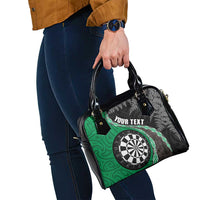 Personalised New Zealand Darts Shoulder Handbag Koru Tribal Tattoo and Silver Fern Maori Pattern Green Color