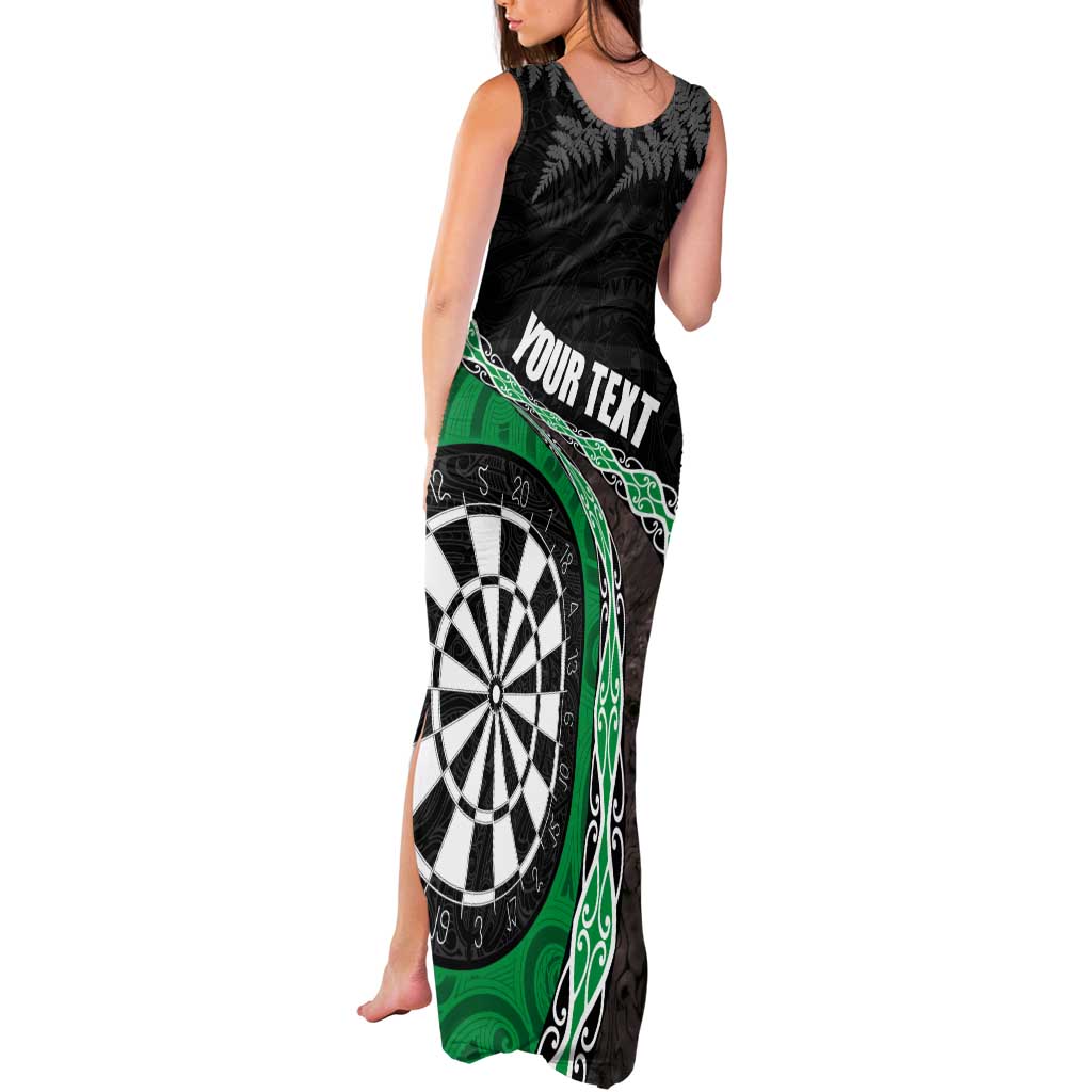 Personalised New Zealand Darts Tank Maxi Dress Koru Tribal Tattoo and Silver Fern Maori Pattern Green Color