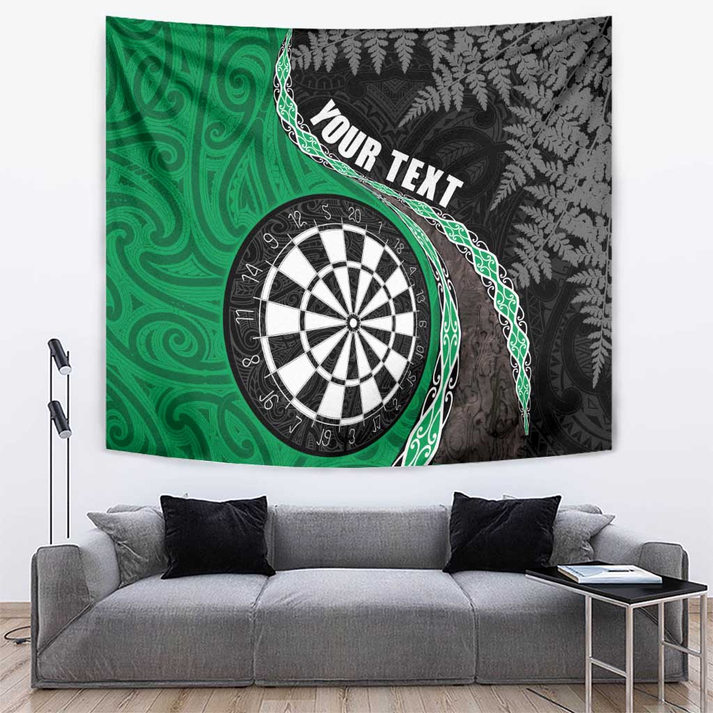 Personalised New Zealand Darts Tapestry Koru Tribal Tattoo and Silver Fern Maori Pattern Green Color