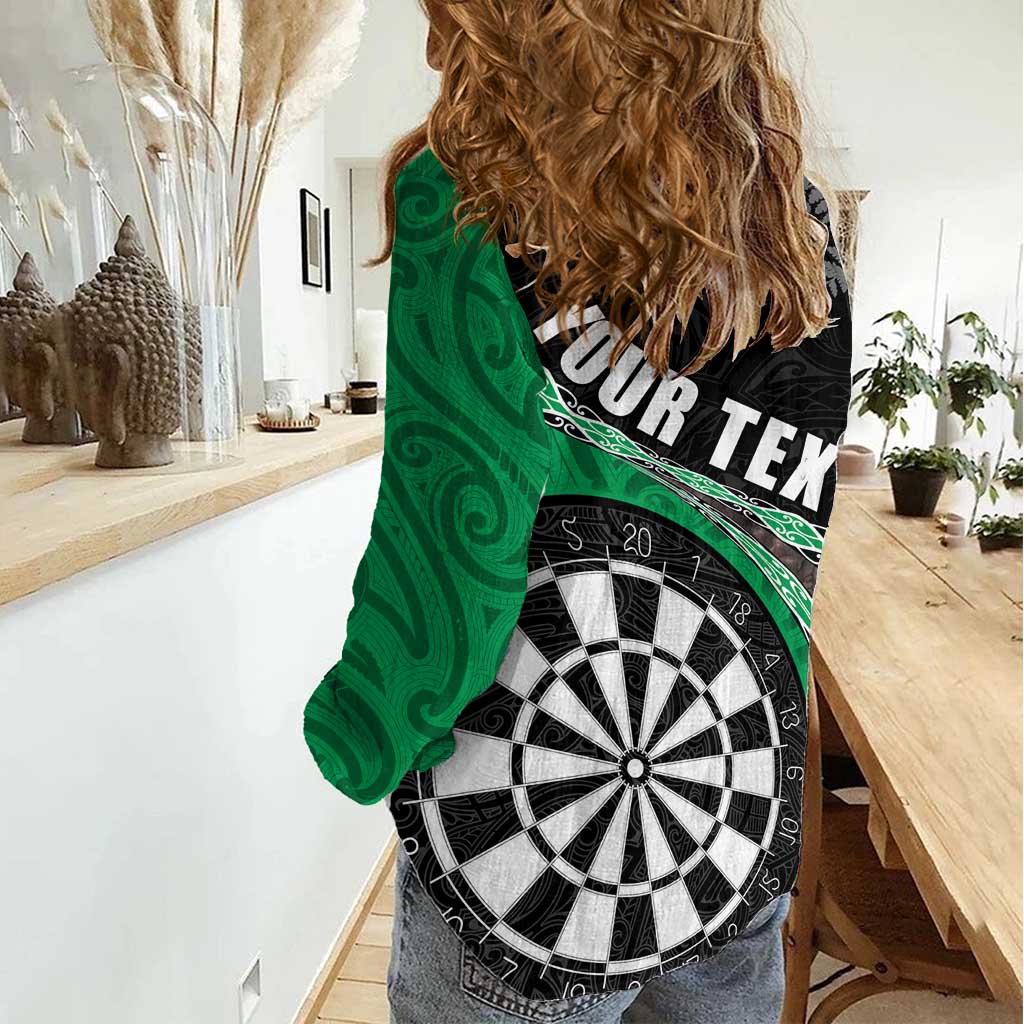 Personalised New Zealand Darts Women Casual Shirt Koru Tribal Tattoo and Silver Fern Maori Pattern Green Color LT03 - Polynesian Pride