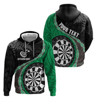 Personalised New Zealand Darts Zip Hoodie Koru Tribal Tattoo and Silver Fern Maori Pattern Green Color